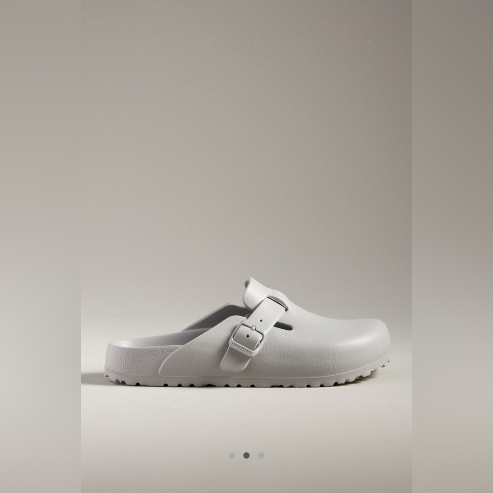 NWT Anthropologie Birkenstock Boston Ava Light gray Stone coin color Mules 41